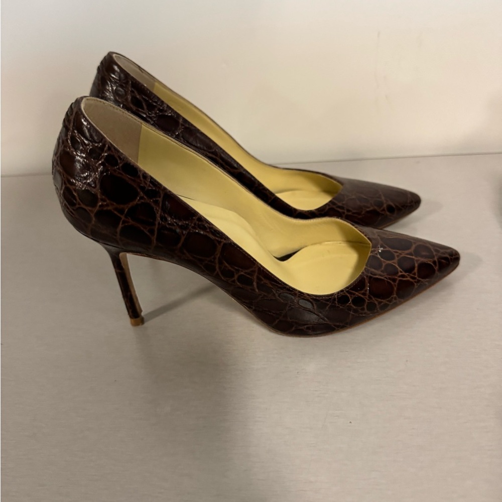 Sarah Flint Perfect Pump 85 Brown Crocodile Pattern Heels